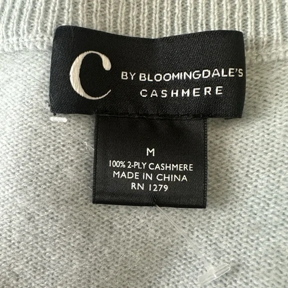 C by Bloomingdale’s 100% Cashmere Light Blue Sweater Size S Ribbed Crewneck - Picture 9 of 11